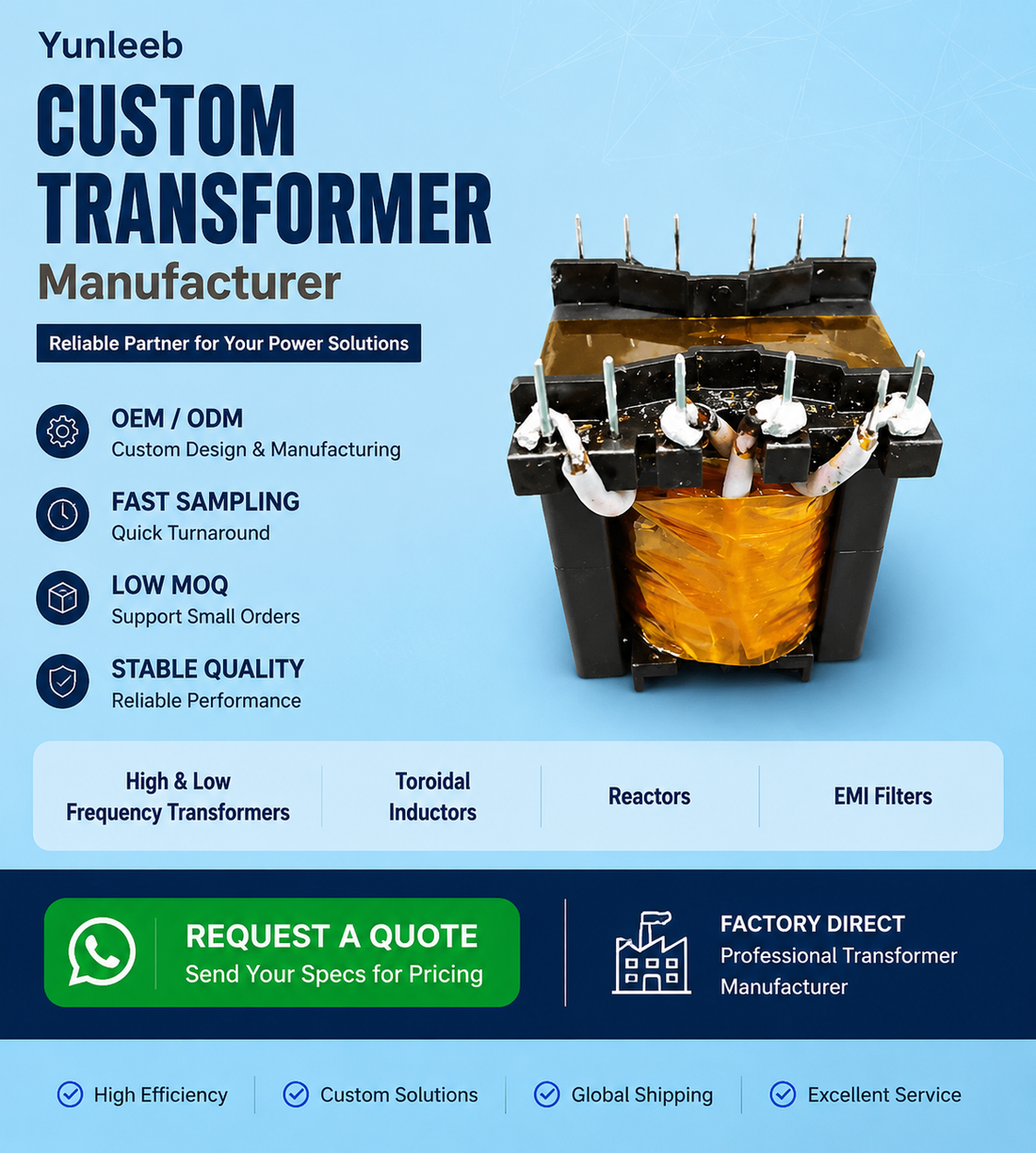 PQ5050 High Frequency Transformer Manufacturer for PV Systems | YUNLEEB