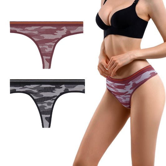 Yunleeb Seamless Underwear For Women Fashion Print No Show Panties Thong 2 Pack