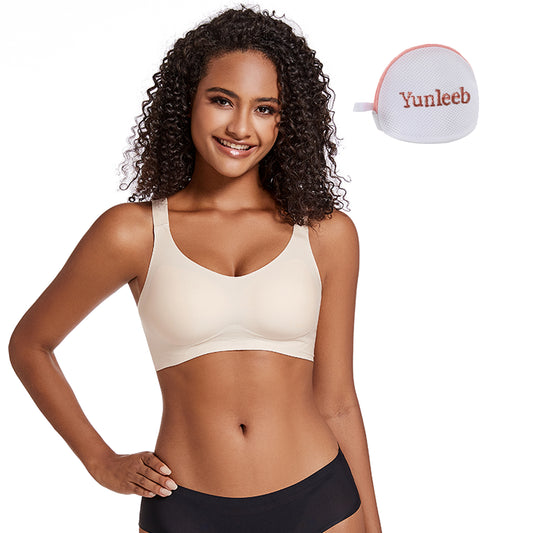 Yunleeb Seamless Bra Feel Air T-Shirt Wireless Bra with Support -Nude