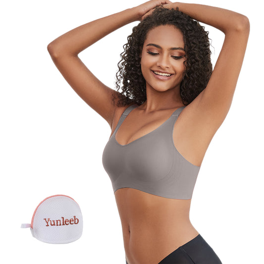 Yunleeb Seamless Bra Feel Air T-Shirt Wireless Bra with Support -Gray