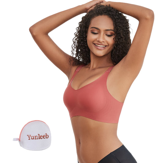 Yunleeb Seamless Bra Feel Air T-Shirt Wireless Bra with Support -Red