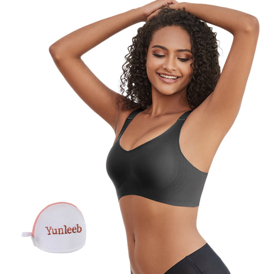 Yunleeb Seamless Bra Feel Air T-Shirt Wireless Bra with Support -Black