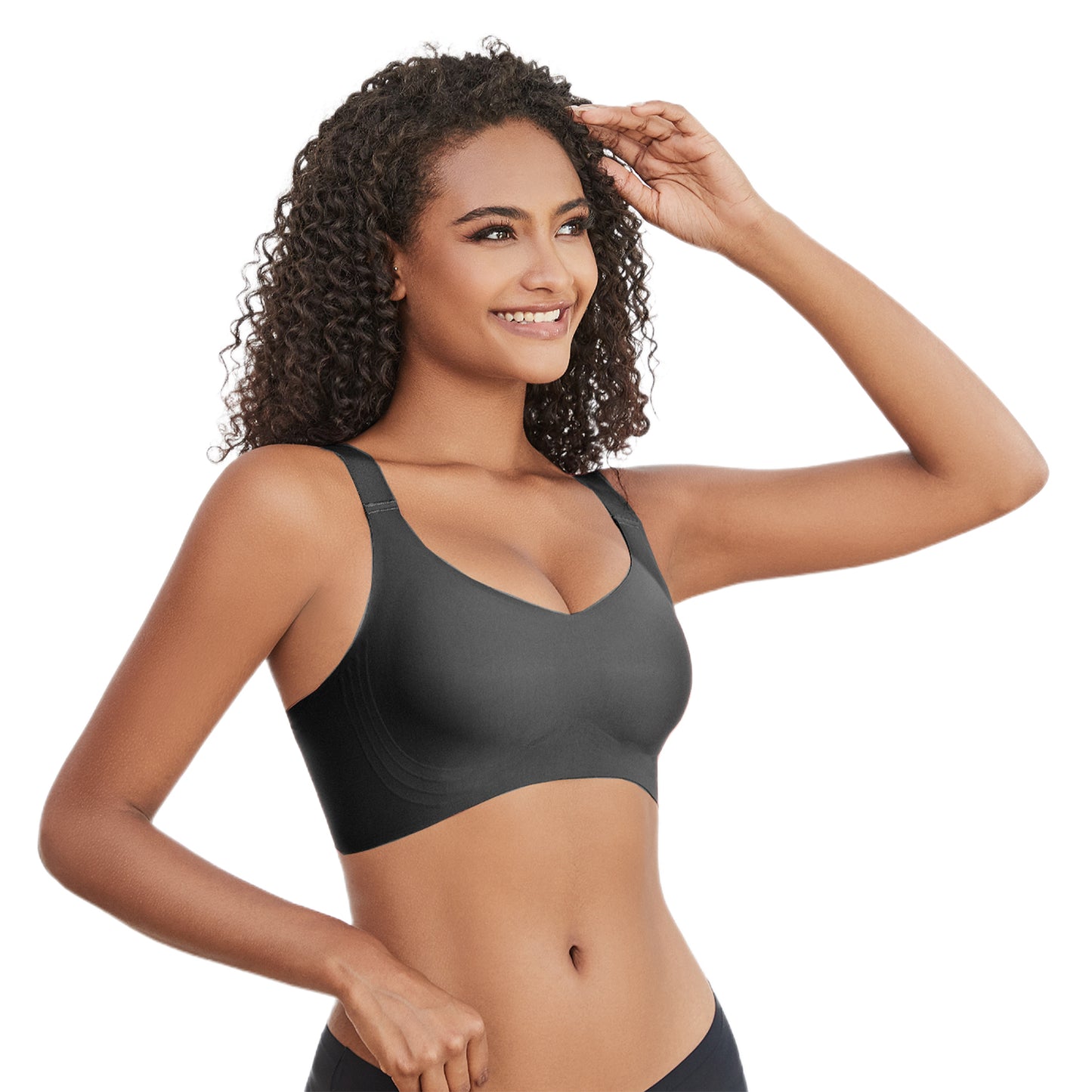 Yunleeb Seamless Bra Feel Air T-Shirt Wireless Bra with Support -Black