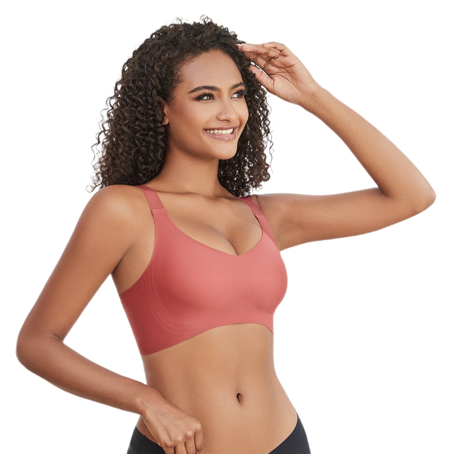 Yunleeb Seamless Bra Feel Air T-Shirt Wireless Bra with Support -Red