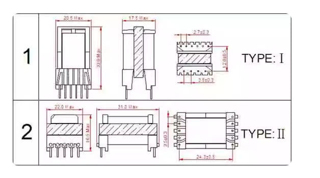 EEL19 transformer technical drawing for industrial inverter applications