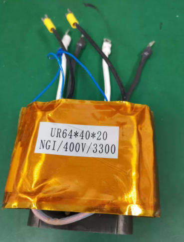 UR64 transformer side view for DC power supply applications